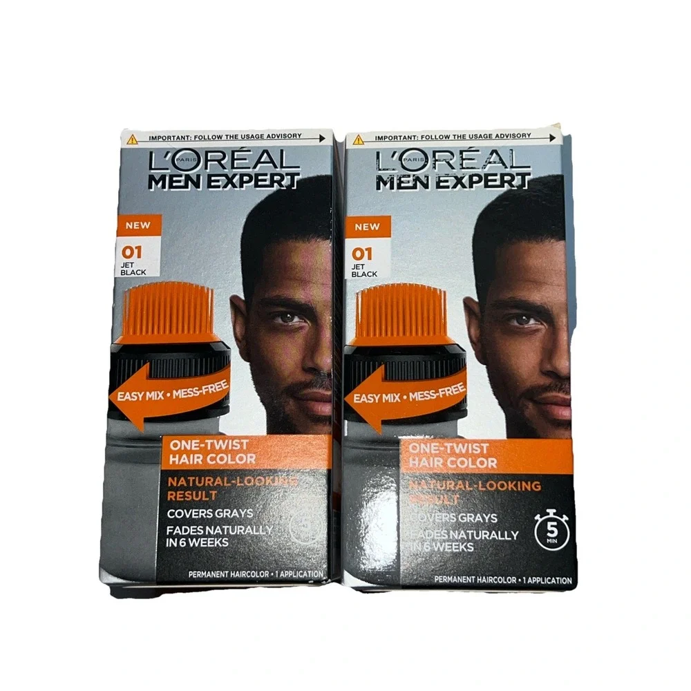 Lot of 2 L'Oreal Men Expert One Twist‎ Mess Free 5 Min Hair Color # 01 Jet Black